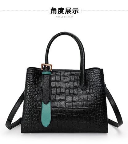 Genuine leather women's handbag crocodile pattern large capacity fashion atmospheric single shoulder bag big bag temperament handbag.bag