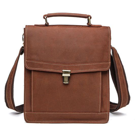 Men's Shoulder Bag Genuine Cowhide Leather Retro Briefcase Crossbody Bag for Men 