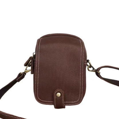 Men's Shoulder Bag Genuine Cowhide Leather Korean Fashion Simple Retro Smartphone Pouch Crossbody Bag for Men 