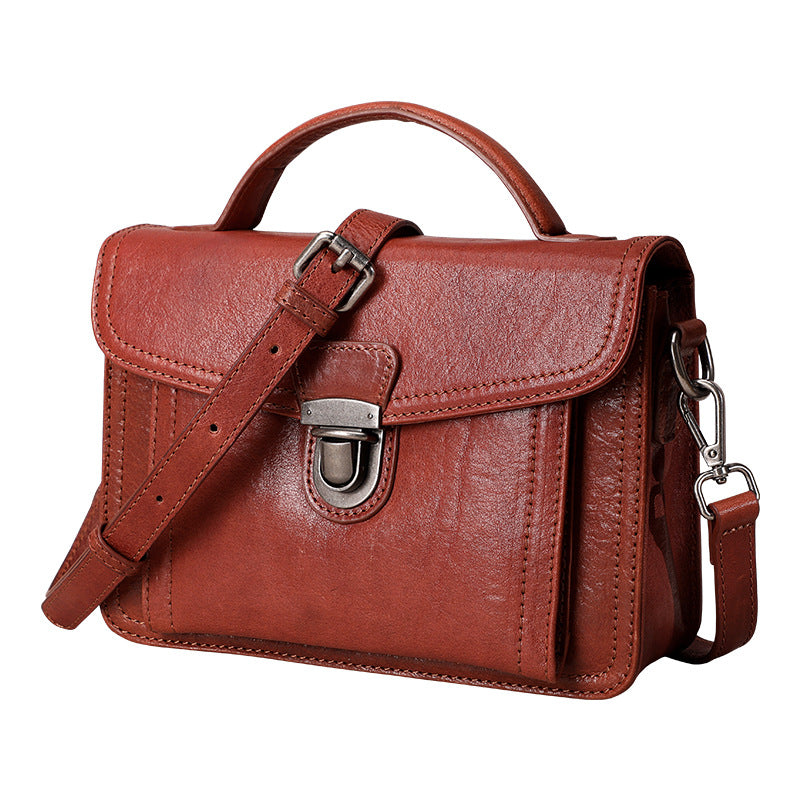 Women's Bag Handmade Genuine Leather Handbag Top Cowhide Square Bag Retro Shoulder Bag.Pochette