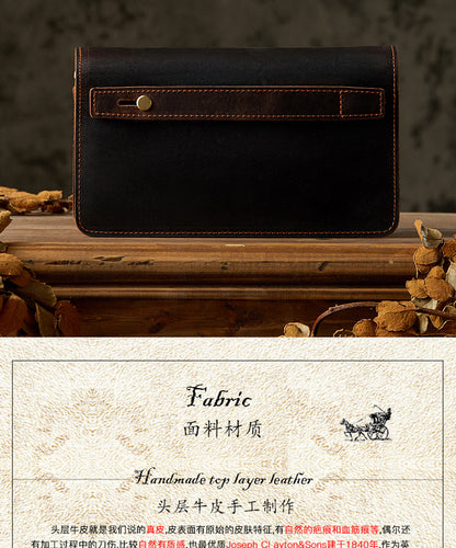 Men's Wallet Handcrafted Genuine Cowhide Leather Quality Crazy Horse Double Zipper Clutch Bag Casual Men's Wallet 