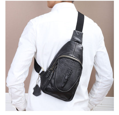 Men's Bust Bag Shoulder Bag Cowhide Crocodile Crest Retro Casual Crossbody Bag for Men 