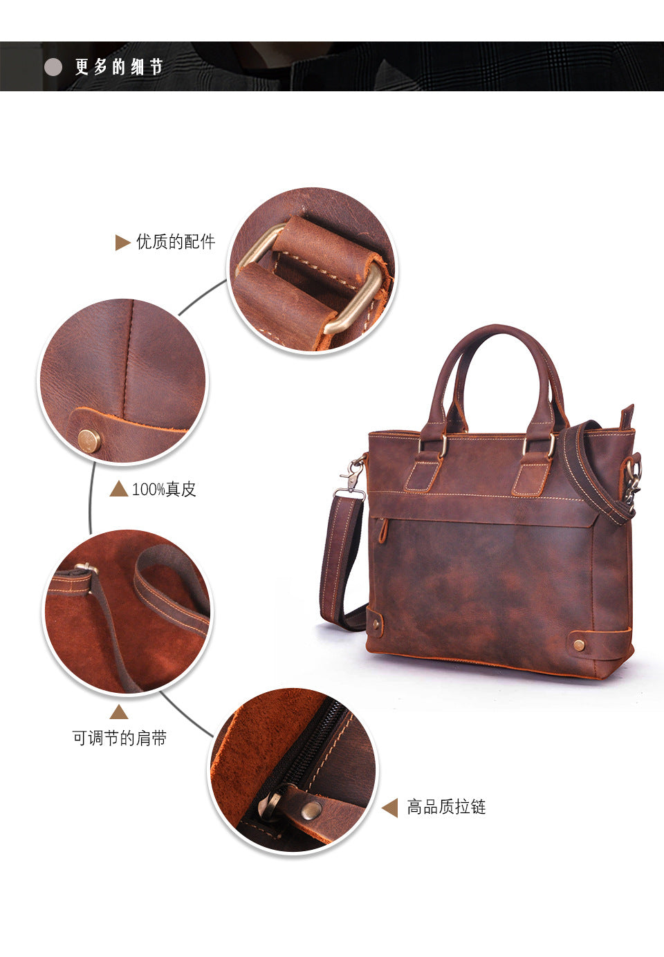 Men's Briefcase Handbag Cowhide Genuine Leather Retro Business Men Computer Bag 