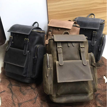 Men's backpack handmade genuine cowhide leather retro unique outdoor travel bag for men 