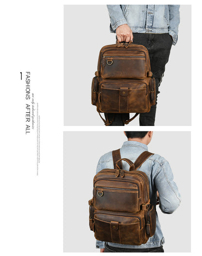 Men's backpack made of cowhide genuine leather large capacity retro casual men's business trip bag computer bag 