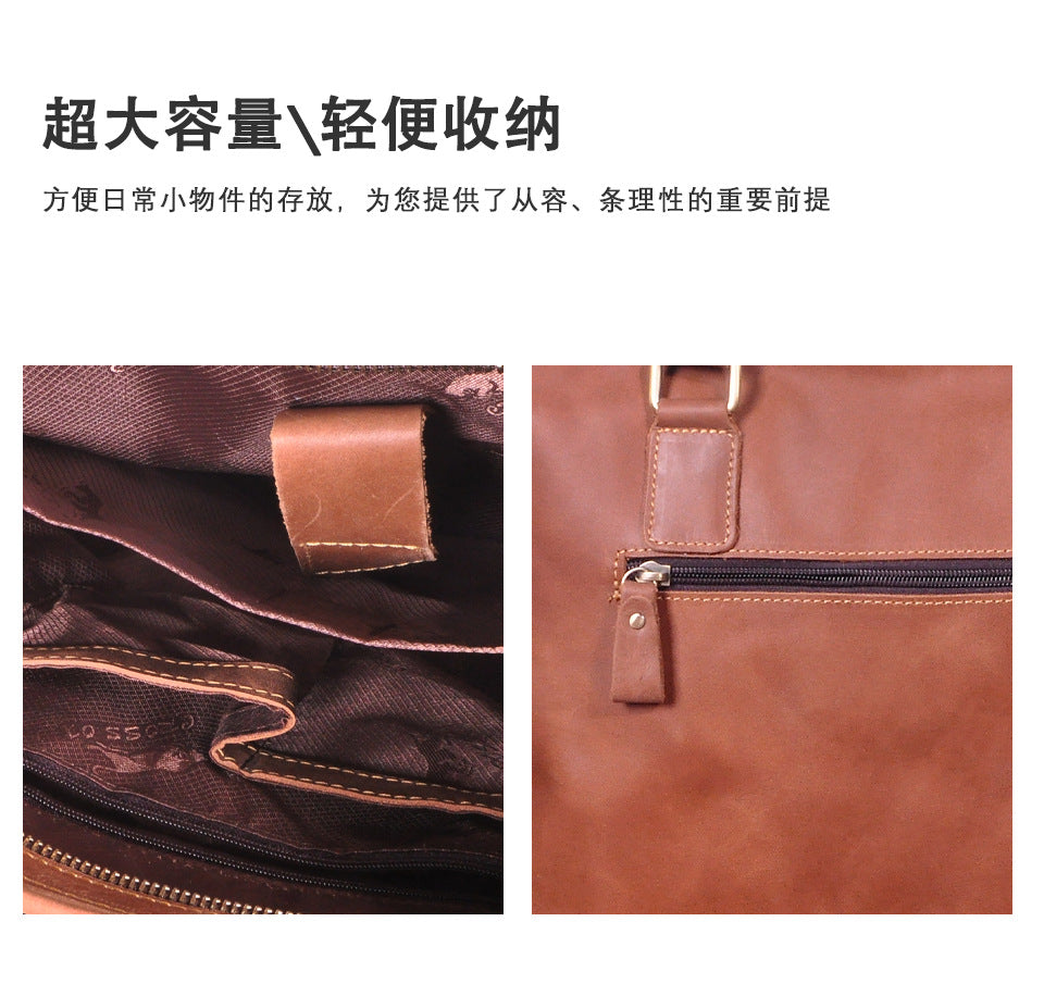 Men's Briefcase Shoulder Bag Retro Business Handbag Cowhide Genuine Leather Men Computer Bag 