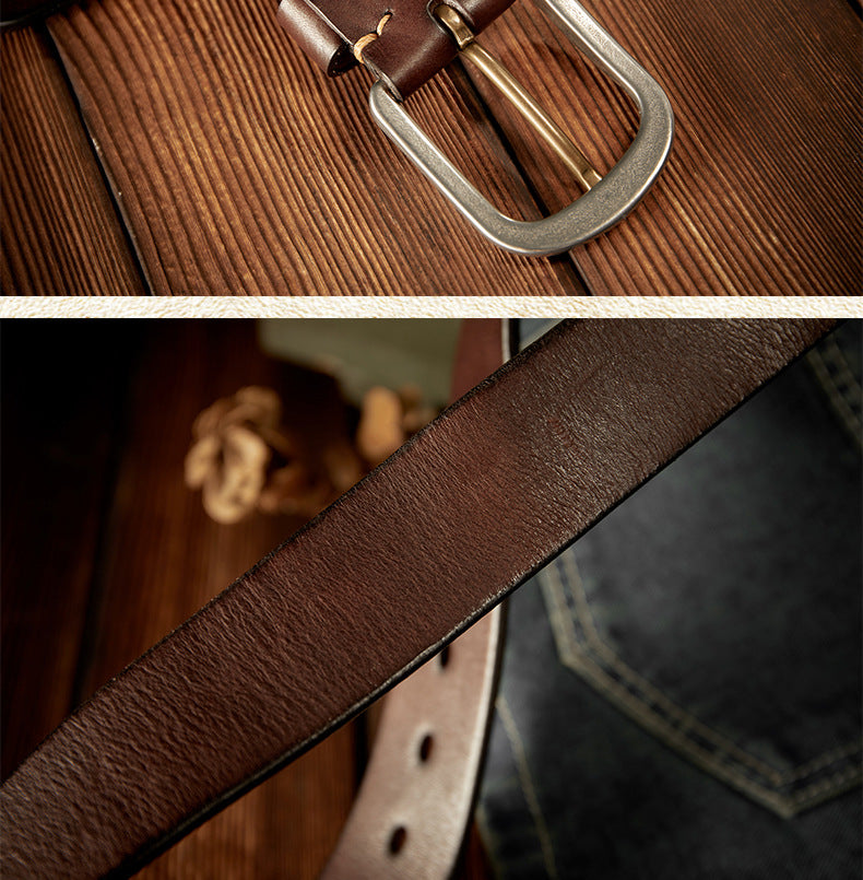 Men's Belt Genuine Cowhide Leather Handmade Needle Buckle Casual Vintage Men's Belt 