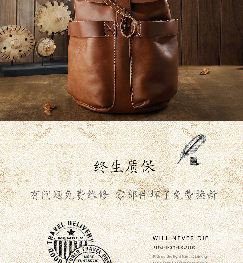 Men's Backpack Genuine Cowhide Leather Handmade Fashion Casual Travel Retro Crazy Horse Men's Bag 