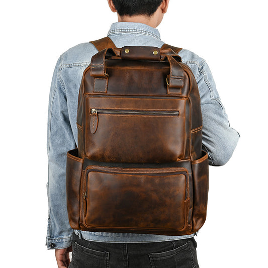 Men's backpack Cowhide genuine leather large capacity outdoor casual men's travel bag computer bag 