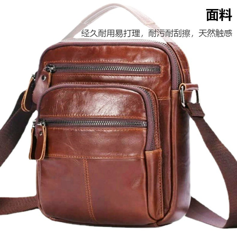 Men's Shoulder Bag Genuine Cowhide Leather Crazy Horse Retro Casual Large Capacity Crossbody Bag for Men 