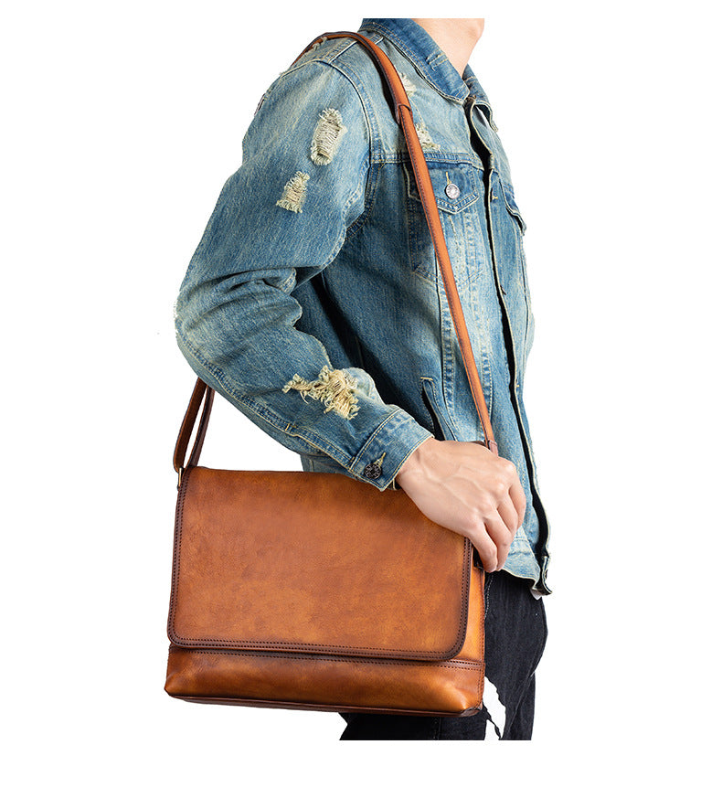 Men's Shoulder Bag Genuine Cowhide Leather Retro Casual Male Crossbody Bag 