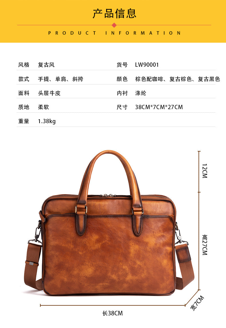 Men's Briefcase Cowhide Genuine Leather Business Commuter Computer Bag File Bag Men's Handbag 