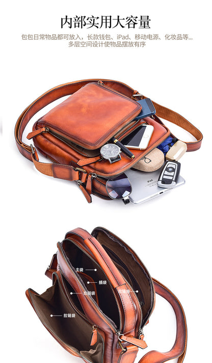 Men's Shoulder Bag Genuine Cowhide Leather Retro Casual Male Crossbody Bag 