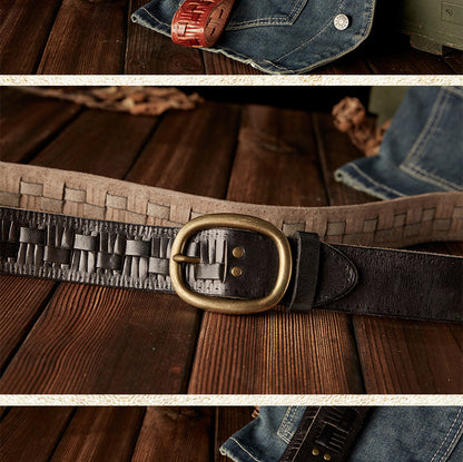 Men's Belt Hand-knitted Cowhide Genuine Leather Copper Needle Buckle Retro Fashion Personality Casual Men's Belt 