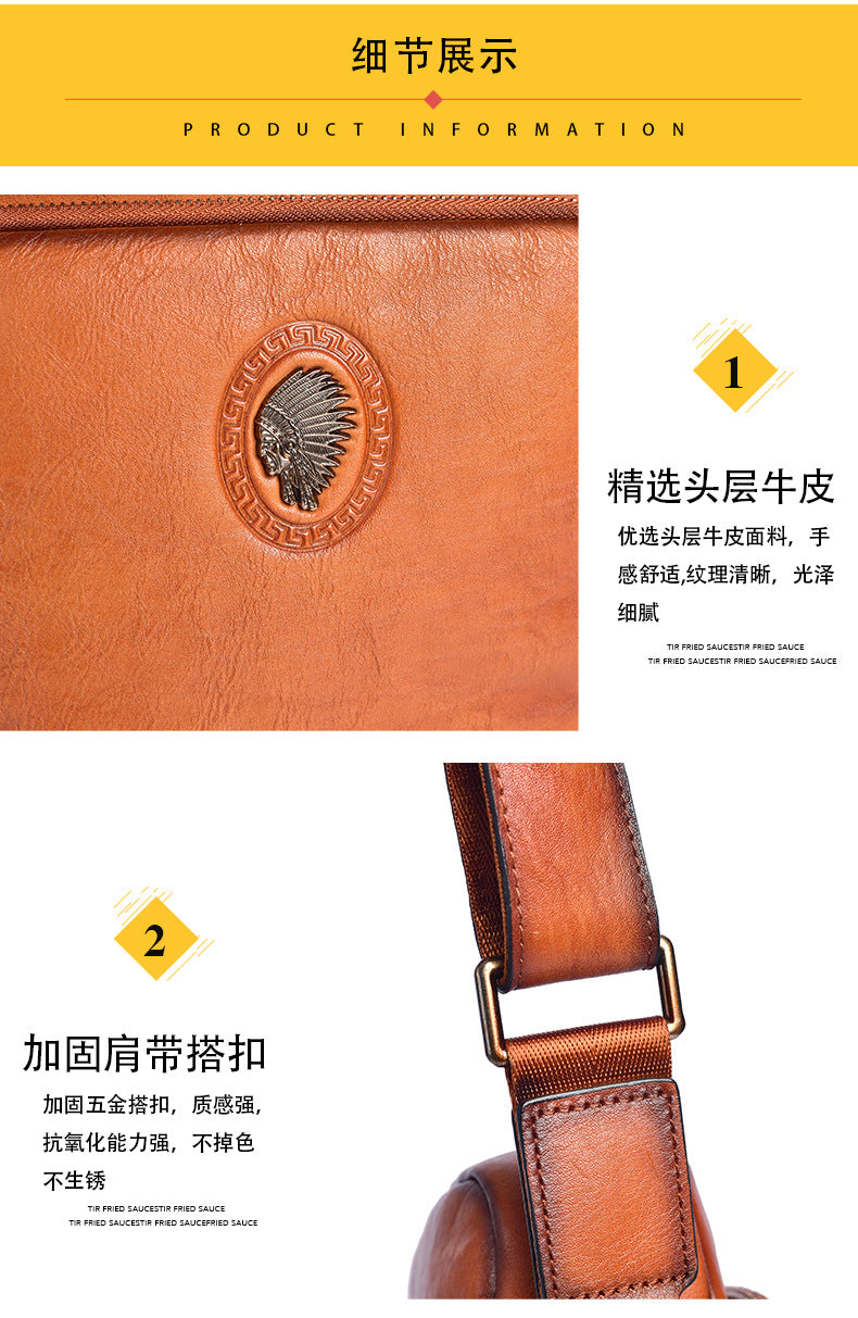 Men's Shoulder Bag Genuine Cowhide Leather Casual Retro Crossbody Bag for Men 