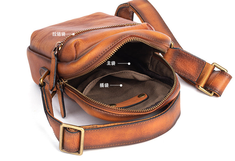 Men's Shoulder Bag Genuine Cowhide Leather Retro Casual Crossbody Bag for Men 