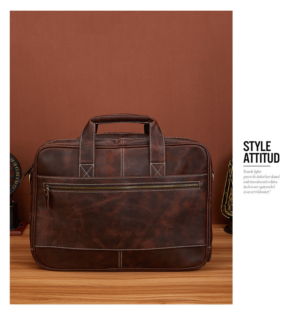 Men's Handbag Briefcase Cowhide Genuine Leather Retro Business Men Computer Bag 