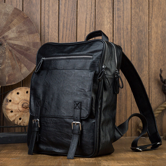 Men's backpack, original handmade cowhide genuine leather, simple casual computer bag, large capacity, travel bag 