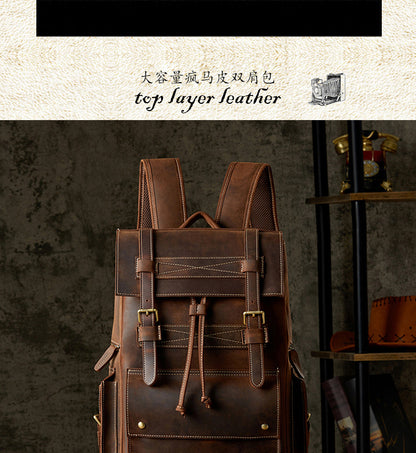 Men's Rucksack Cowhide Large Capacity Handmade Unique Retro Casual Travel Bag for Men 