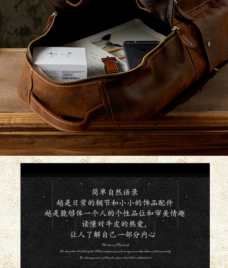 Men's Backpack Cowhide Genuine Leather Retro Casual Fashion Handmade Travel Bag Men's Computer Bag Rucksack 