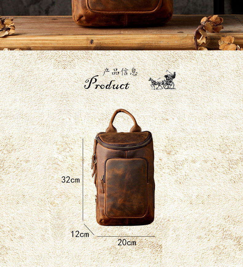 Men's Bust Bag Genuine Cowhide Leather Handmade Retro Fashion Unique Multifunctional Casual Crossbody Bag Shoulder Bag for Men 