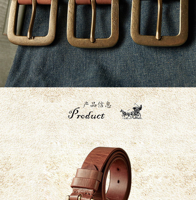 Men's belt handmade original retro cowhide genuine leather needle buckle casual simple copper buckle belt for men 