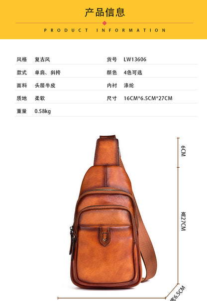 Men's bust bag Genuine cowhide leather casual retro crossbody bag for men 