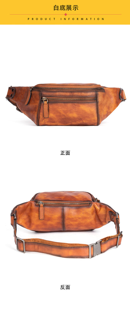 Men's Waist Pouch Cowhide Genuine Leather Retro Casual Men Bag 