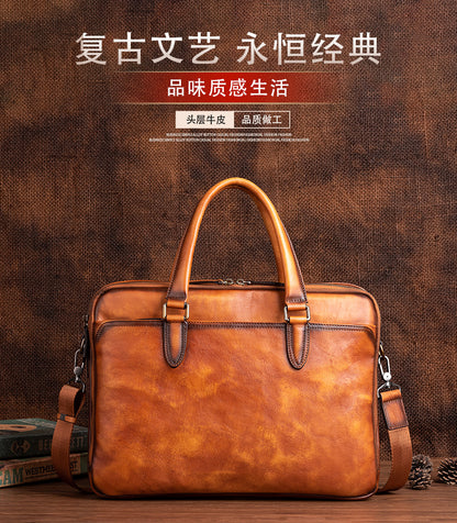 Men's Briefcase Cowhide Genuine Leather Business Commuter Computer Bag File Bag Men's Handbag 