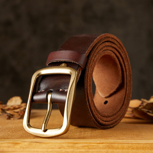 Men's Belt Handmade Vintage Copper Needle Buckle Cowhide Genuine Leather Casual Men's Belt 