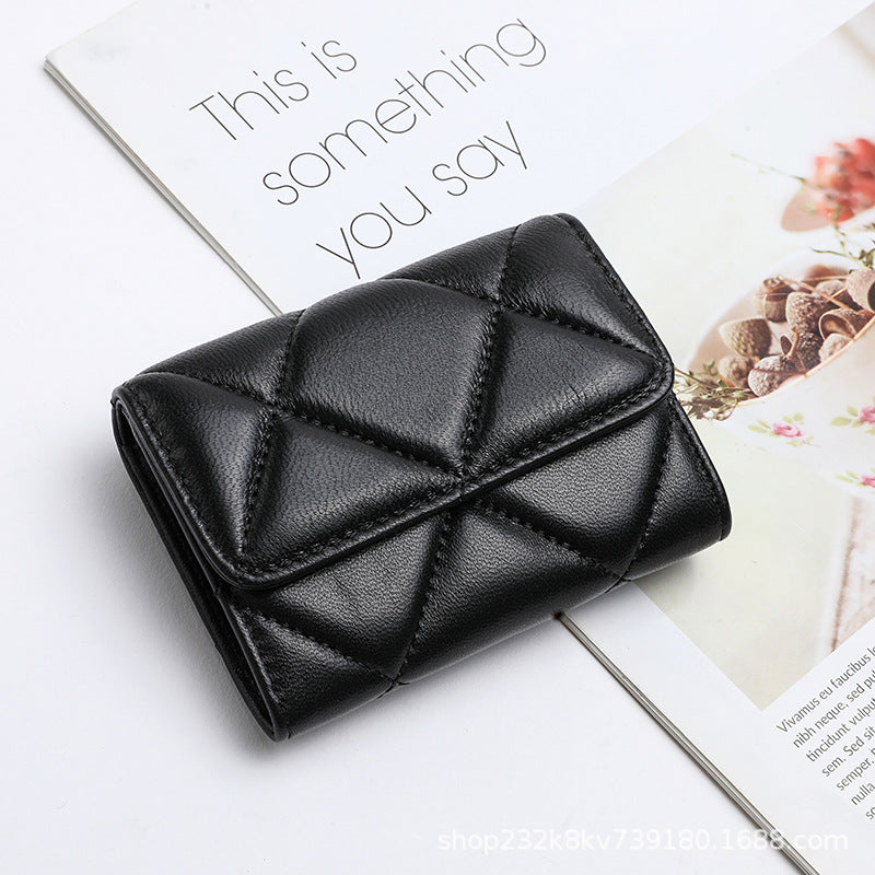 Women's Wallet Sheep Leather Coin Purse Check Women Wallet Mini Clutch Bag High Quality Wallet