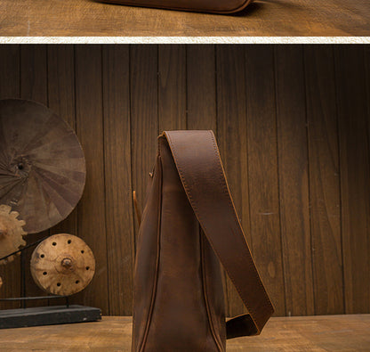 Men's Shoulder Bag Genuine Cow Leather Crazy Horse Handmade Unique Korean Fashion Casual Crossbody Bag 