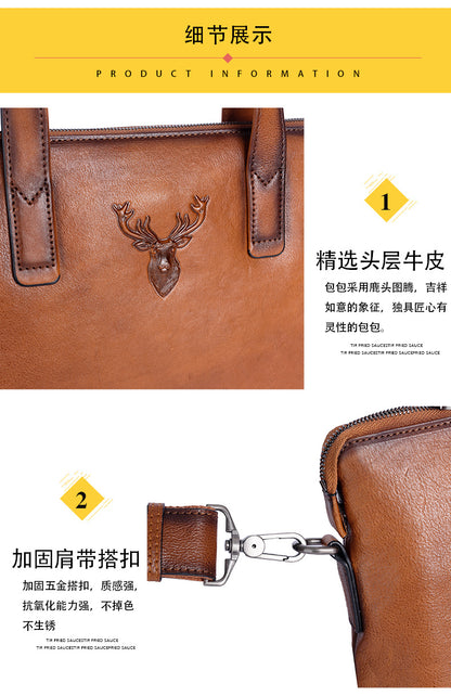 Men's Briefcase Cowhide Genuine Leather Casual Men's Handbag File Bag 