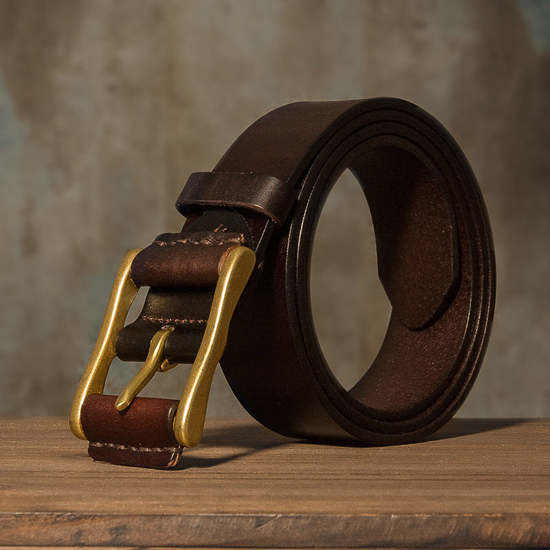 Men's Belt Handmade Cowhide Genuine Leather Copper Needle Buckle Casual Fashion Men's Belt 