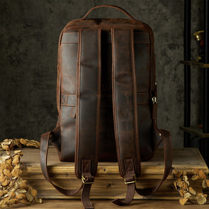 Men's Rucksack Genuine Cowhide Leather Handmade Casual Large Capacity Men's Business Bag Travel Bag 