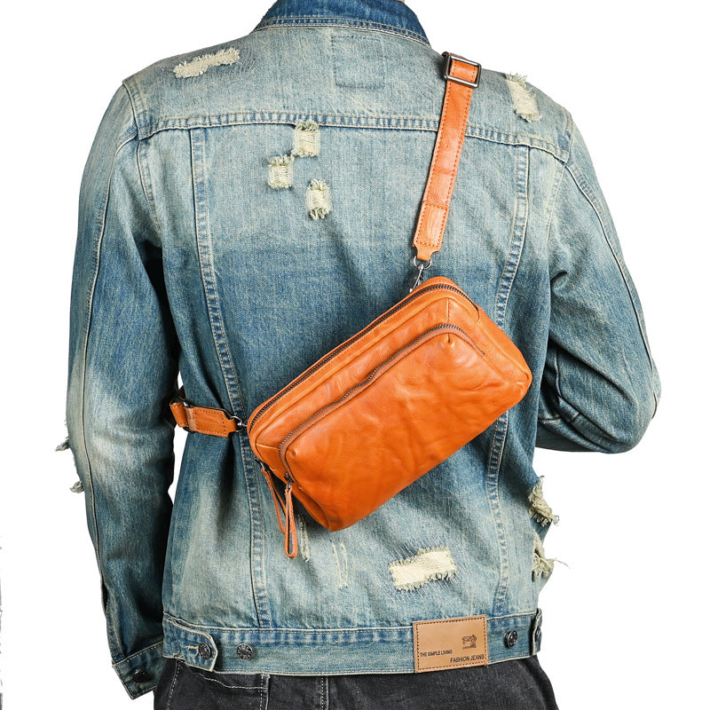 Men's Crossbody Bag Cowhide Genuine Leather Retro Casual Versatile Male Shoulder Bag Clutch Bag 