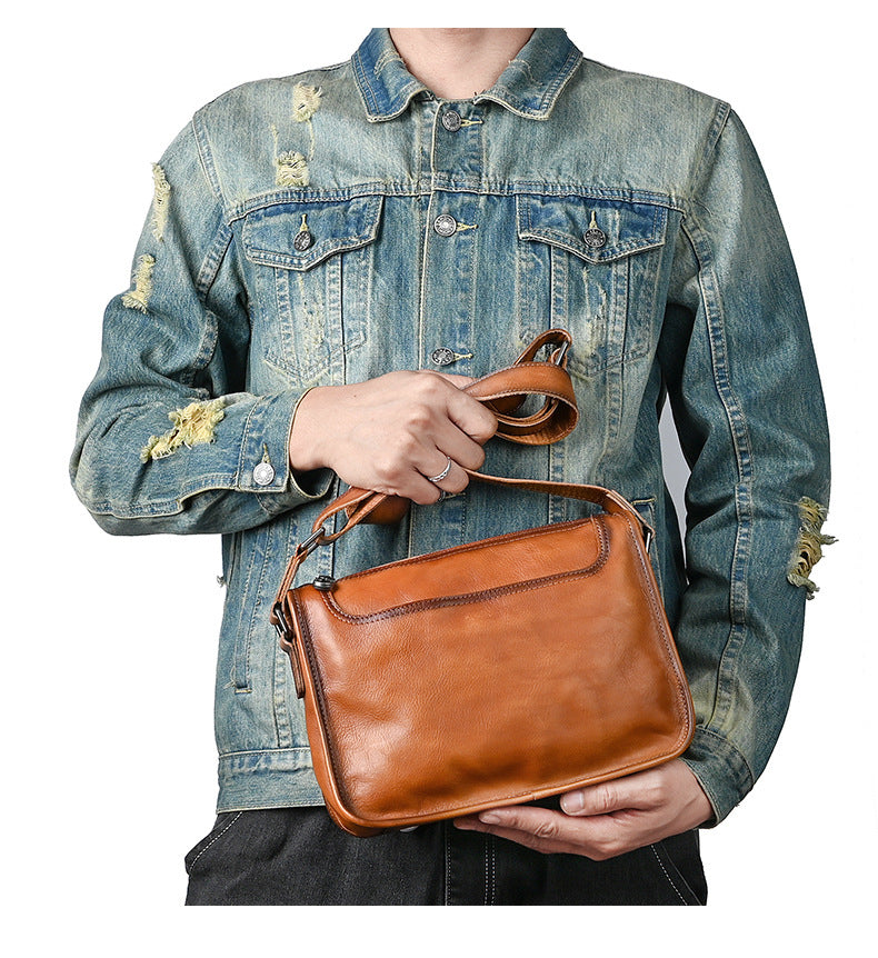 Men's Shoulder Bag Genuine Cowhide Leather Retro Casual Male Crossbody Bag 