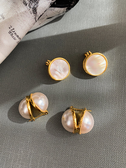 CE Double-Sided Shell Mother Pearl Earrings Women's Luxurious Earrings Minor Design French Ear Hanging Earrings