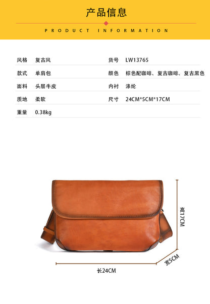 Men's Shoulder Bag Genuine Cowhide Leather Smartphone Pouch Retro Men's Crossbody Bag 