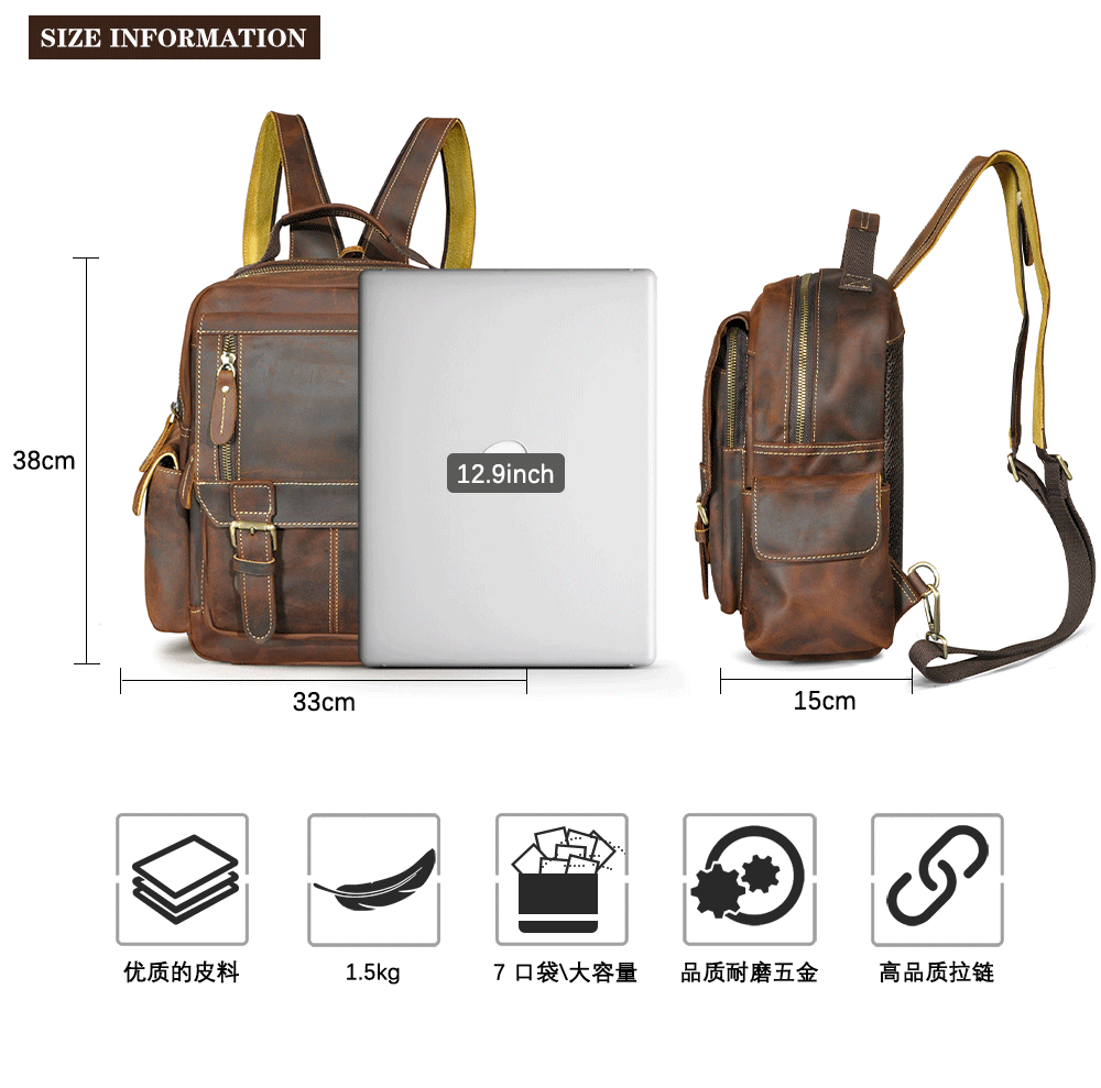 Men's backpack cowhide genuine leather retro outdoor casual male travel bag 