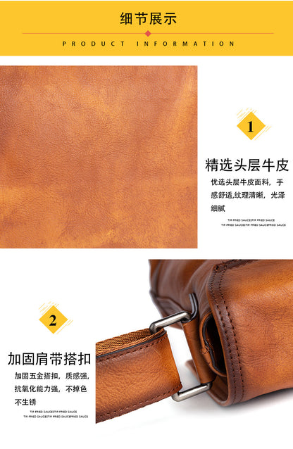 Men's Shoulder Bag Genuine Cowhide Leather Retro Casual Male Crossbody Bag 