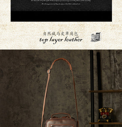 Men's Shoulder Bag Handbag Genuine Cowhide Leather Handmade Crazy Horse Retro Casual Fashion Business Crossbody Bag 