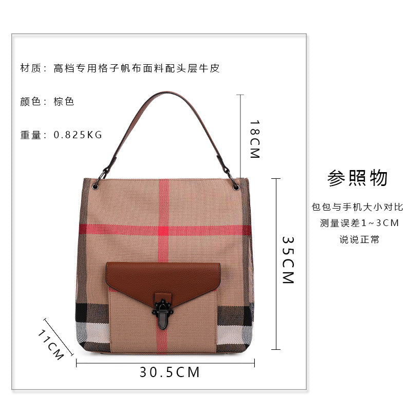 Women's bag Plaid fashion Casual Large capacity tote bag that goes with anything Trendy shoulder bag. Pochette