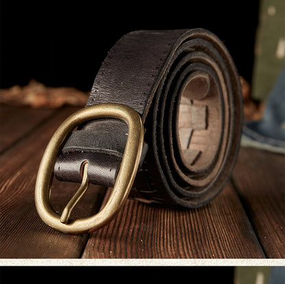 Men's Belt Hand-knitted Cowhide Genuine Leather Copper Needle Buckle Retro Fashion Personality Casual Men's Belt 