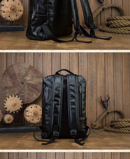 Men's Rucksack Genuine Cowhide Leather Handmade Original Unique Fashion Travel Bag for Men 