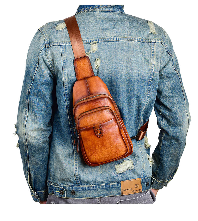 Men's bust bag Genuine cowhide leather casual retro crossbody bag for men 