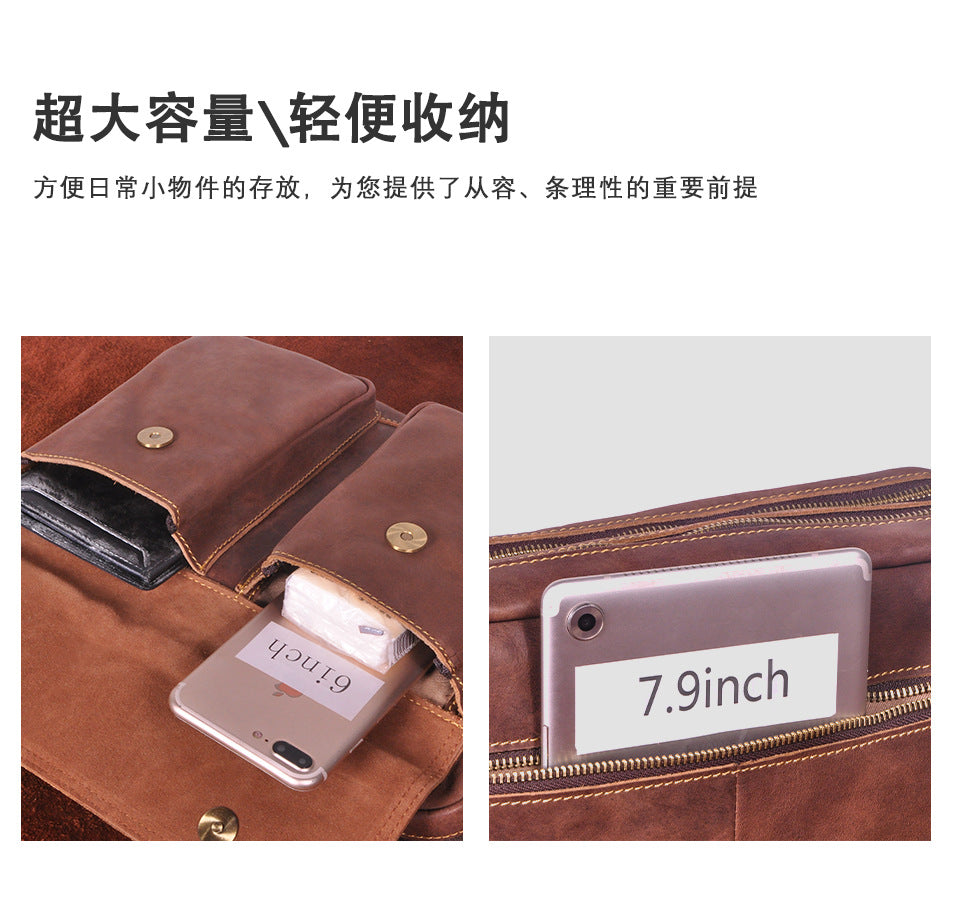 Men's Briefcase Genuine Cowhide Leather Retro Crossbody Bag Men's Shoulder Bag Computer Bag 