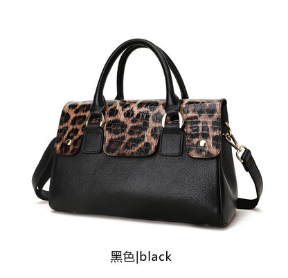 Genuine leather leopard print women's bag Boston bag large capacity handbag cowhide fashion shoulder bag. Pochette