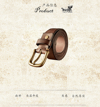 Men's Belt Genuine Cowhide Leather Handmade Copper Buckle Vintage Fashion Men's Belt