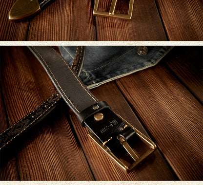 Men's Belt Cowhide Genuine Leather Vintage Handmade Double Sided Dual-use Needle Buckle Work Wear Jeans Fashion Belt for Men 